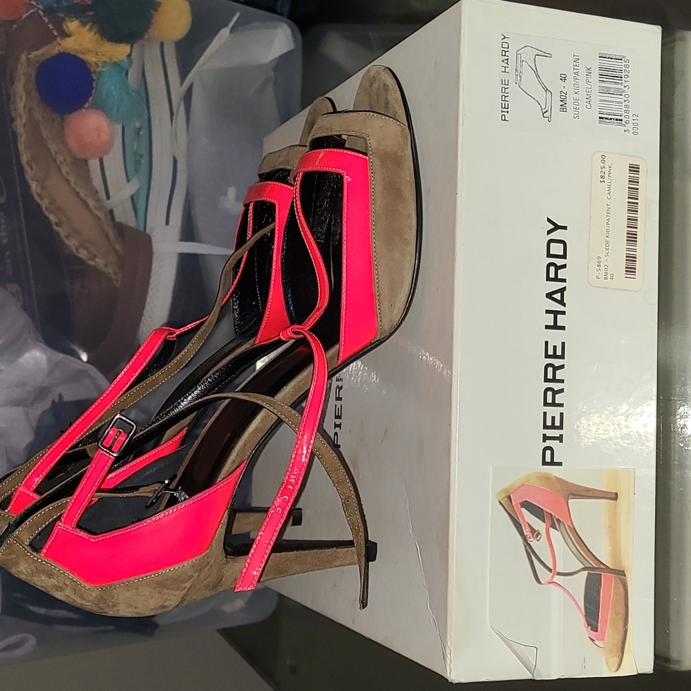 Pierre Hardy Neon Pink Camel Brown Stilletto Heels EUC Size 40 9